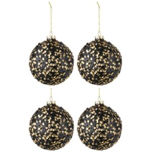 Set čtyř skleněných zlato černých vánočních ozdob J-Line Opala 11 cm
