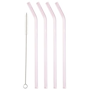 Lyngby Glas Set čtyř růžových skleněných brček Sippy