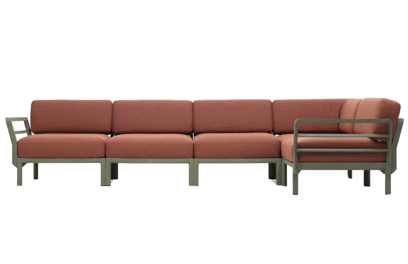 Nardi Červená zahradní rohová pohovka Maximo se zelenou podnoží 345 cm