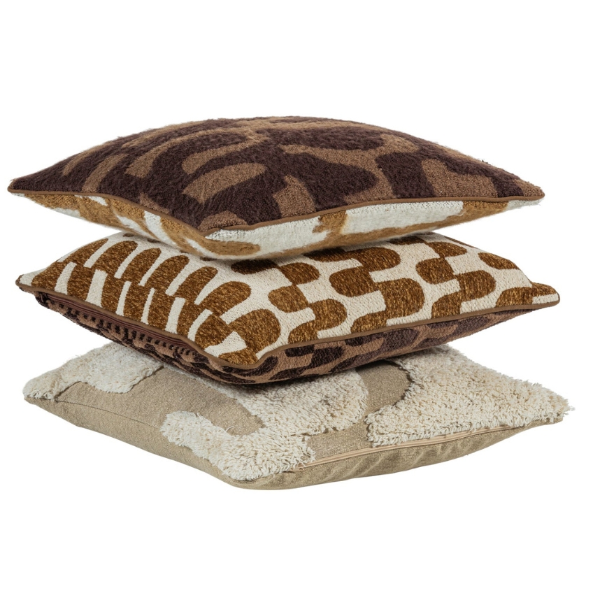 WOOOD Set tří hnědo-béžových polštářů Fayden