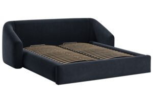 Cosmopolitan Design Tmavě modrá sametová dvoulůžková postel Campi 160 x 200 cm s úložným prostorem