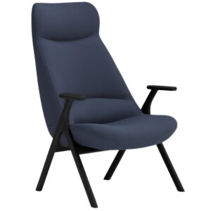 Vysoké modré křeslo Dins s černou dřevěnou podnoží