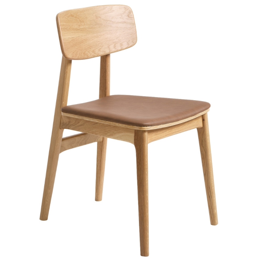 Unique Furniture Dubová jídelní židle Livo s hnědým koženkovým sedákem